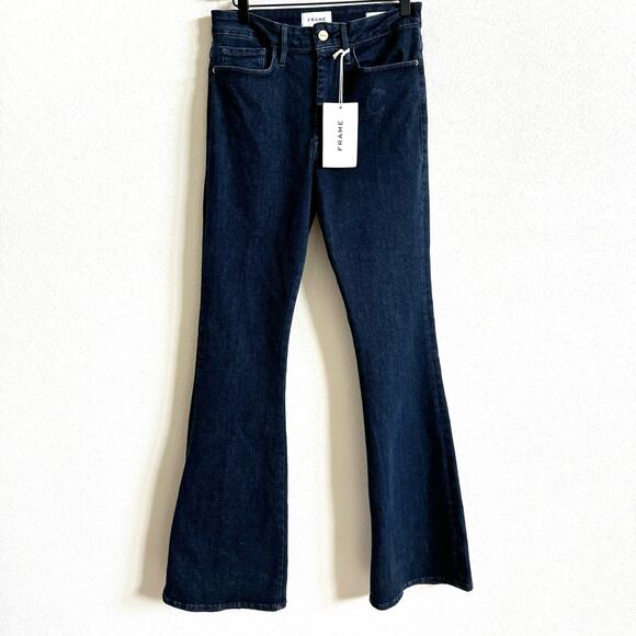 Frame Dark Blue Denim Le One Flare High Rise Jeans Women's 2 NWT - Picture 1 of 6